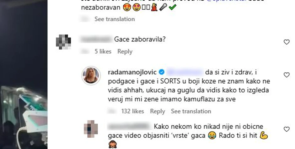 Komentari ispod Radine objave