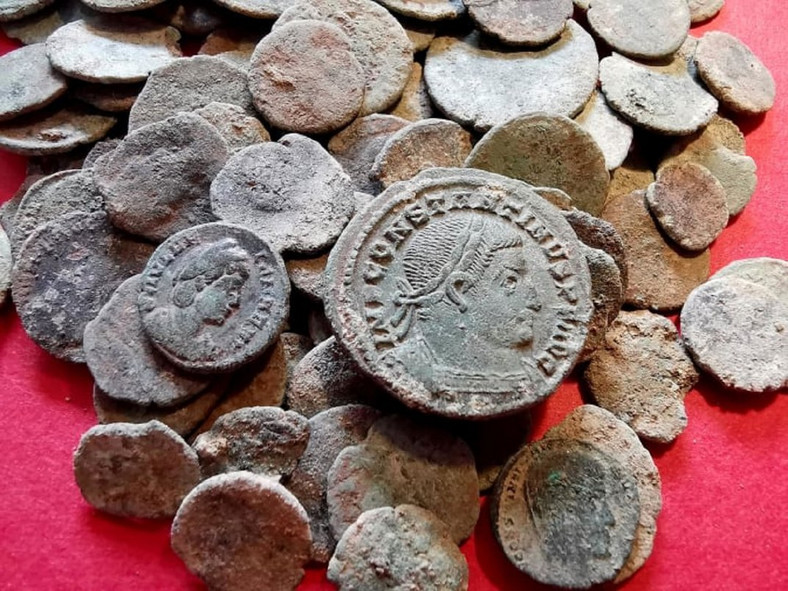 Rzymskie monety znalezione przez borsuka