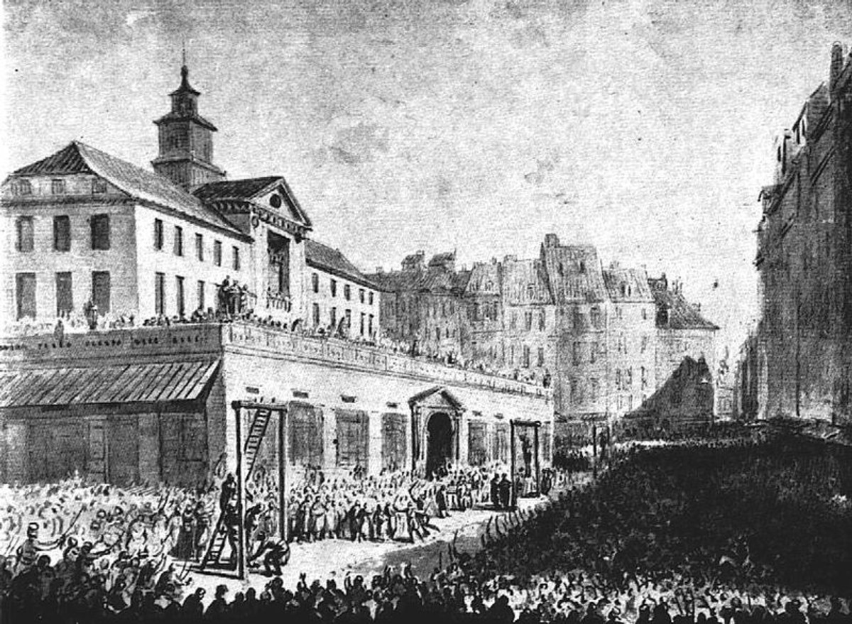 Jan Piotr Norblin de la Gourdaine, (1745-1830) "Wieszanie zdrajców na Rynku Starego Miasta w Warszawie" , tusz, ołówek, 9.05.1794, Muzeum XX. Czartoryskich, Kraków