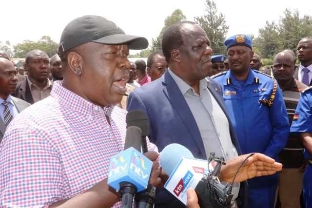 Interior Cabinet secretary Fred Matiang’i with Kakamega Governor Wycliffe Oparanya 