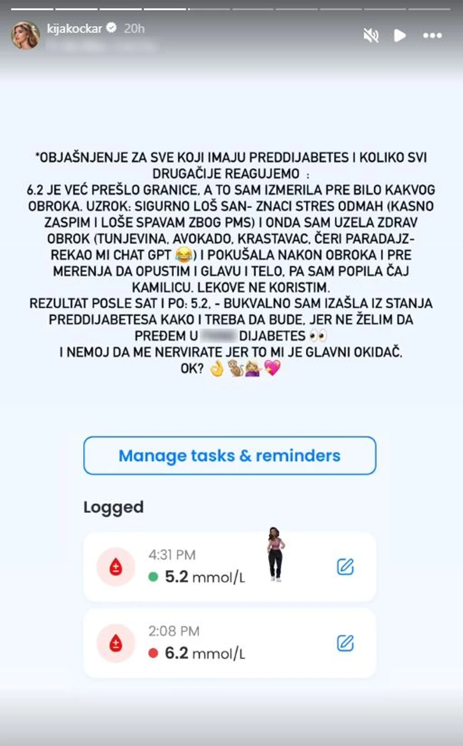 Kija Kockar, objava na Instagramu