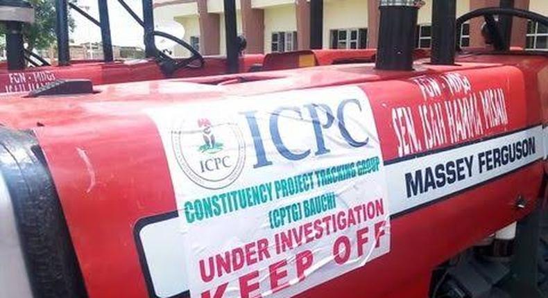 One of the tractors seized by the ICPC from the Senator.  (The Nation)