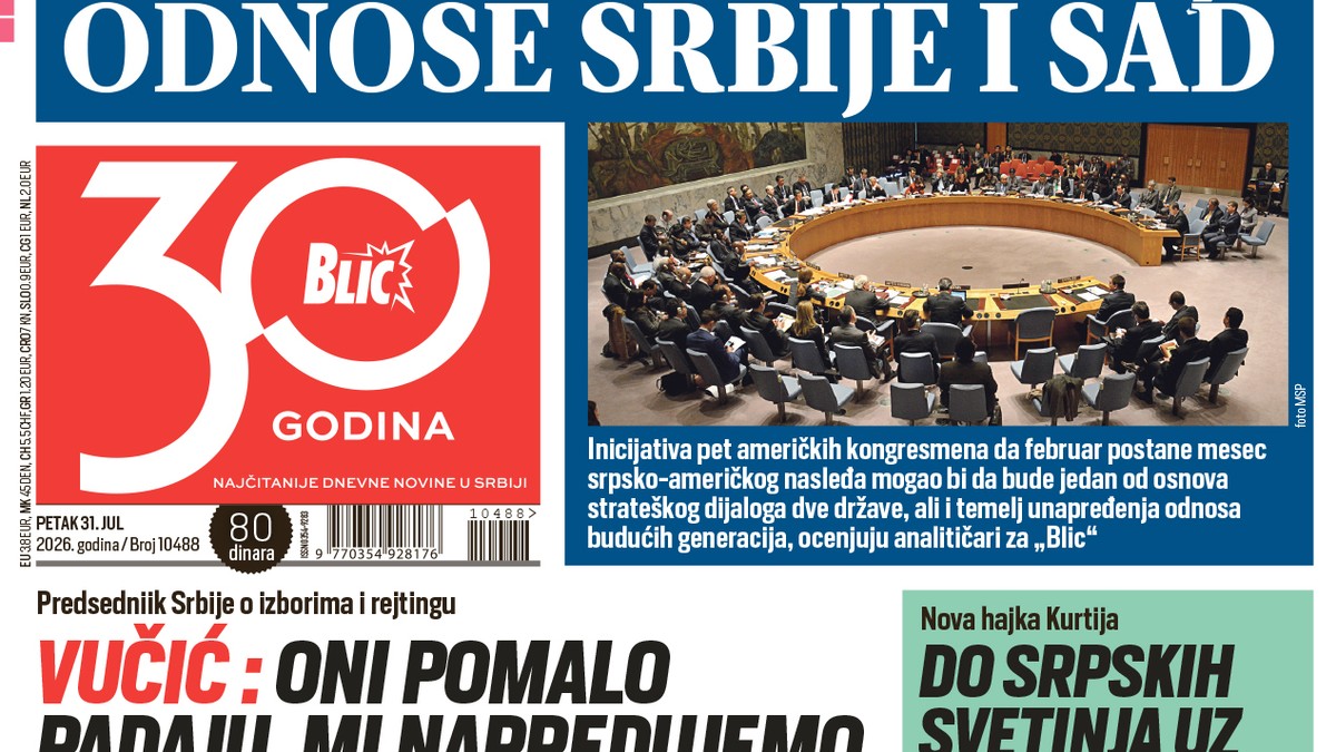 Blic naslovna strana za 31.7.
