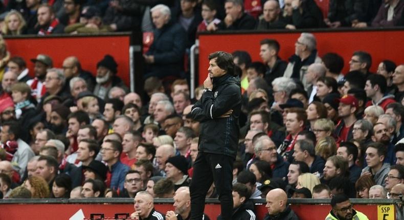 Manchester United's assistant manager Rui Faria stands on the touchline during the English Premier League football match between Manchester United and Burnley in Manchester on October 29, 2016