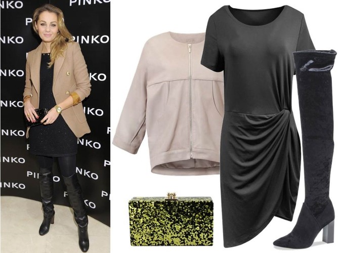 STYLIZACJE na sylwestra 2018: sukienka – Fablu/fablu.pl, kurtka – Boca/boca.pl, torebka – Menbur/menbur.pl, kozaki – Caprice/caprice.pl