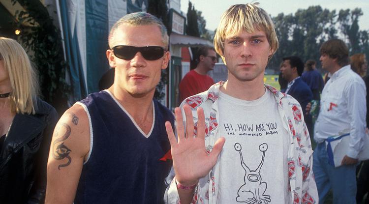 Flea of Red Hot Chili Peppers and Kurt Cobain of Nirvana 1992