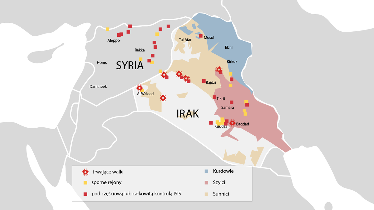 Mapa walk na terytorium Iraku i sąsiedniej Syrii 