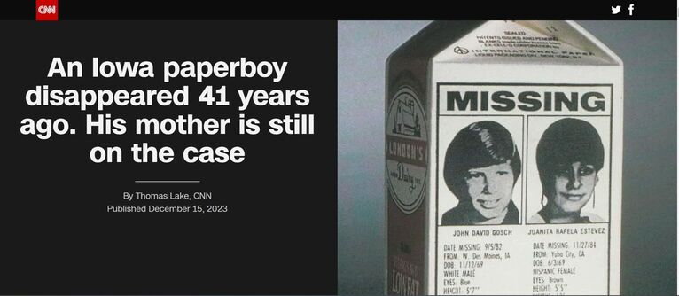 Zdjęcia zaginionych dzieci zaczeto umieszczać na kartonach z mlekiem/ screen CNN