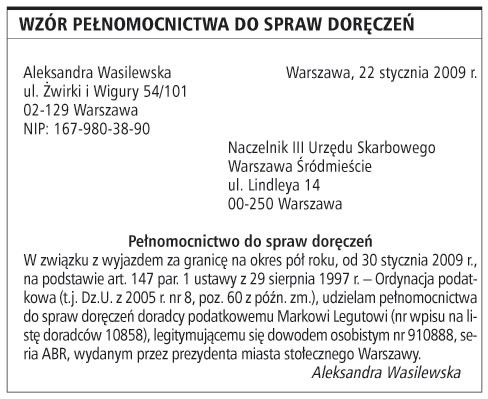 Wzór pełnomocnictwa do spraw doręczeń