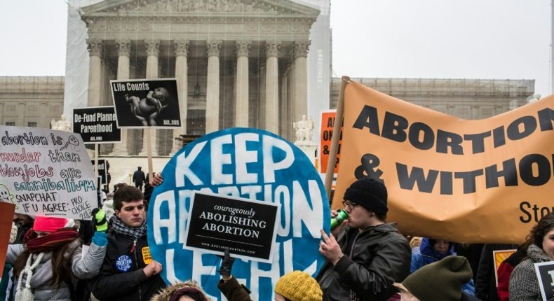 Pro-life and pro-choice protesters rally outside the US Supreme Court during the annual March for Life