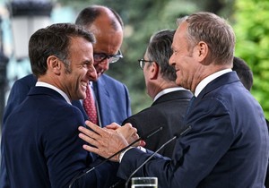 Emanuel Makron, Fridrih Merc, Kir Starmer i Donald Tusk u Kijevu 10. maja