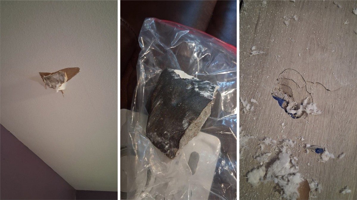 Chwila grozy w domu na przedmieściu. Nagły huk, dziura w suficie, a na podłodze coś dziwnego