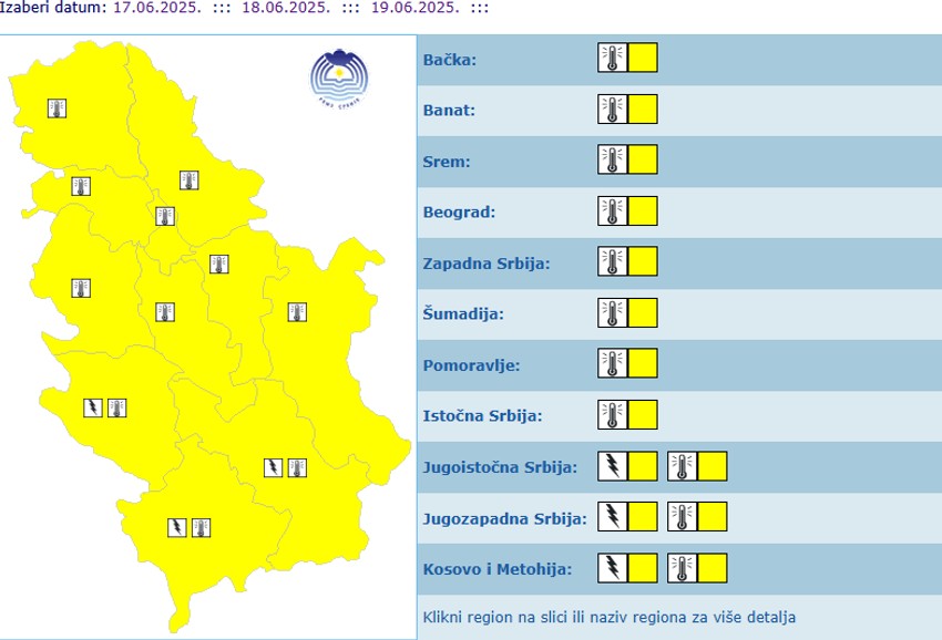 Meteoalarm za 19. jun