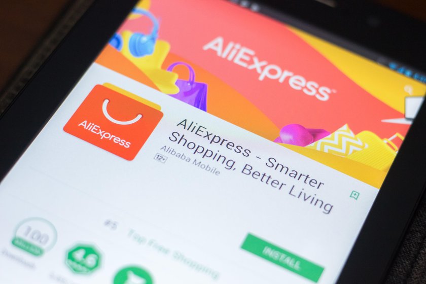 Ryazan, Russia - April 19, 2018 - AliExpress mobile app on the display of tablet PC.