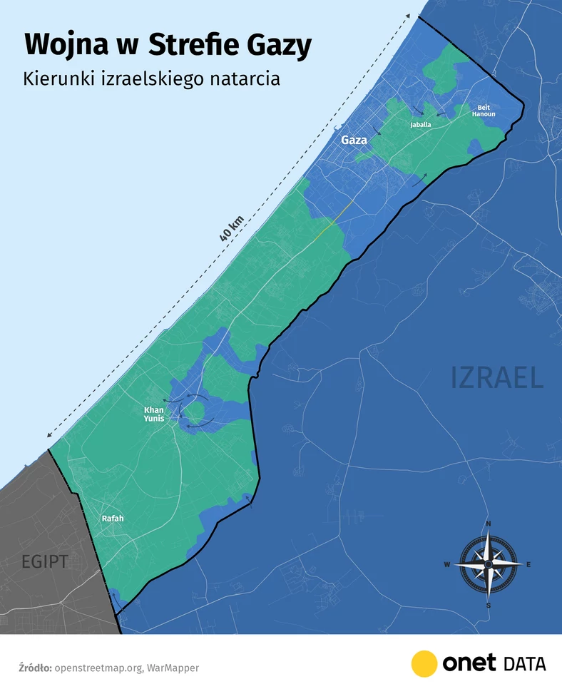 Mapa konfliktu w Strefie Gazy