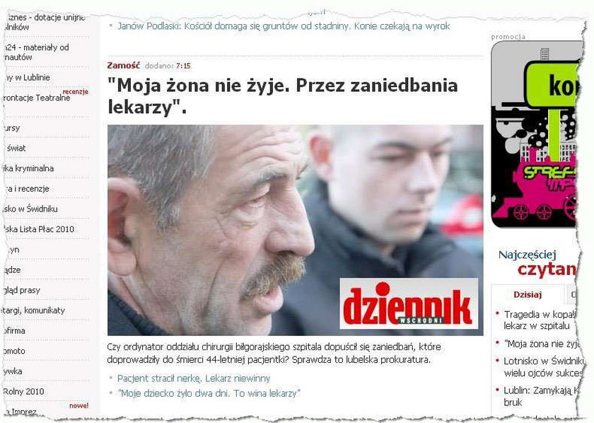 "Moja żona zmarła śmiercią głodową" - przez lekarzy?