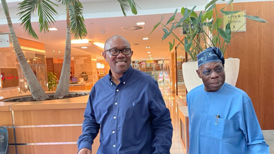 Former President, Olusegun Obasanjo and Labour Party Presidential candidate, Peter Obi.