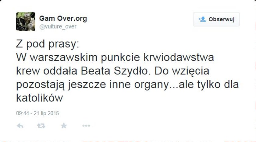 Beata Szydło oddaje krew