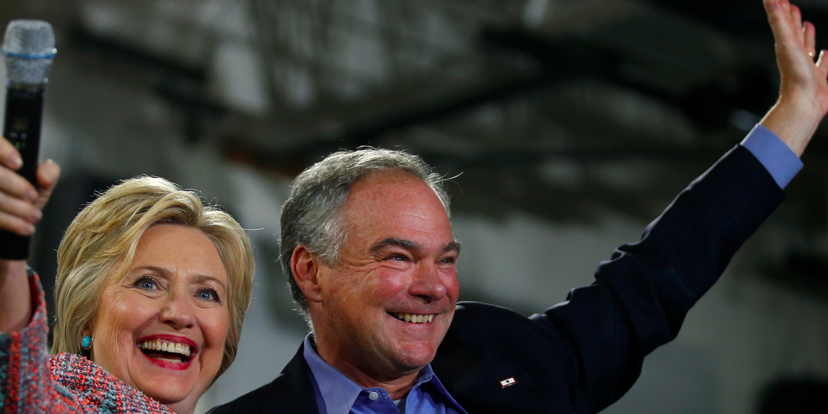 Hillary Clinton and Sen. Tim Kaine at a rally in Virginia.