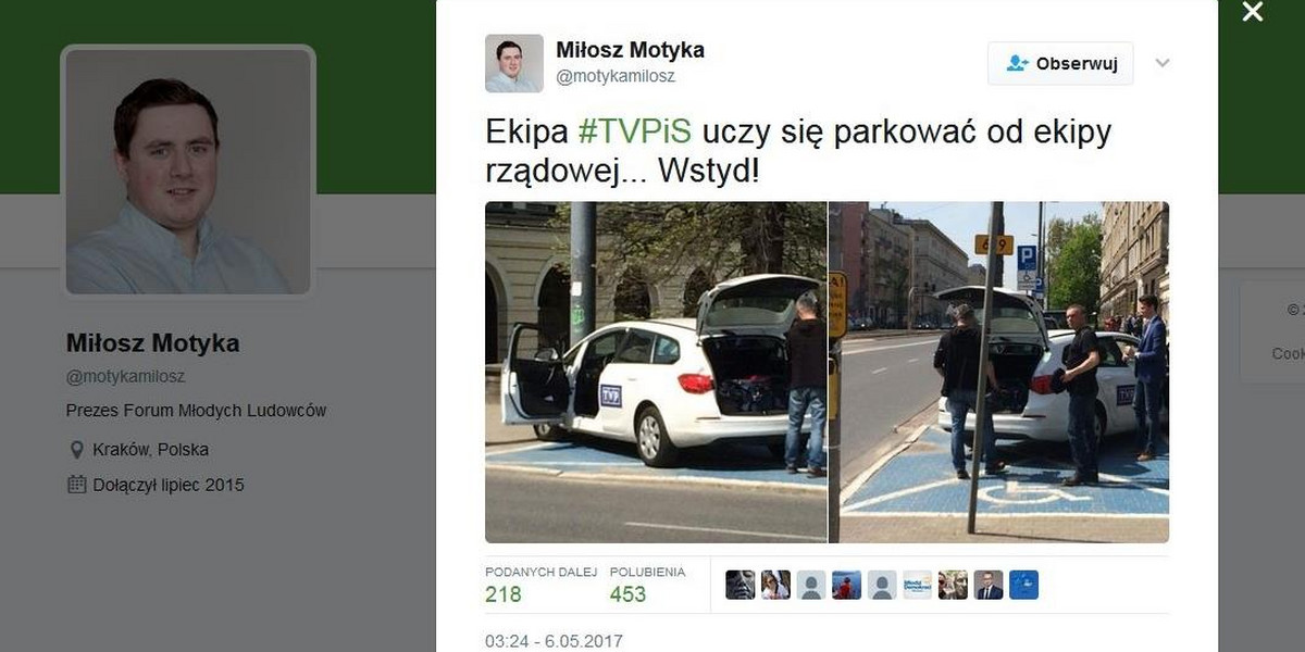 Dziennikarze TVP zaparkowali na miejscu dla niepełnosprawnych!