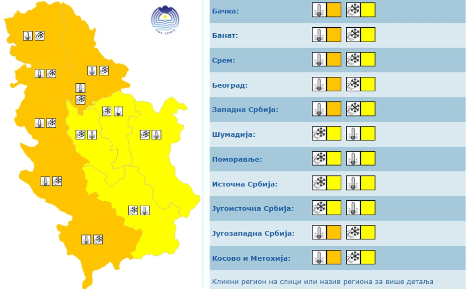 Narandžasti meteoalarm danas u Srbiji