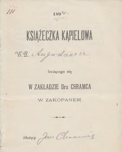 Książeczka kąpielowa w zakładzie doktora Chramca