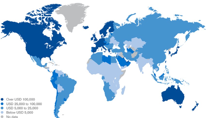 Najtamnijom bojom označeni su najbogatiji, a najsvetlijom oni koji imaju najmanje novca