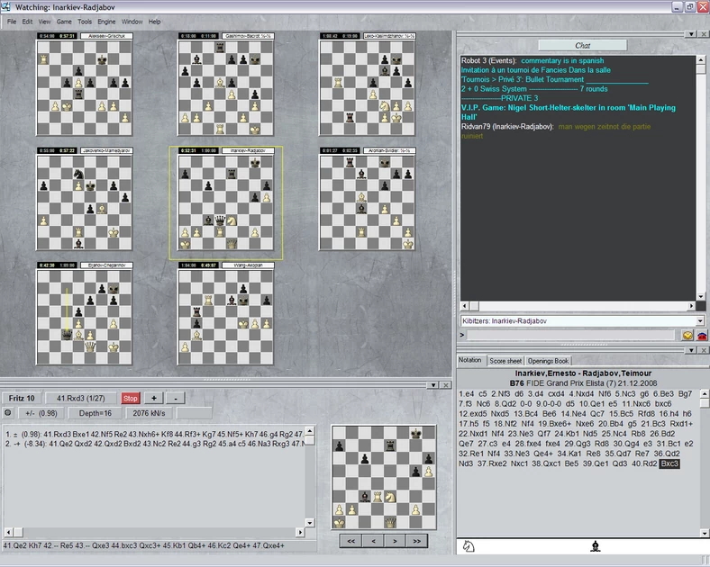 Transmisja na serwerze Playchess.com w interfejsie Fritza 10