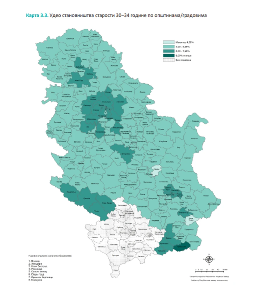 Mapa mladih od 30 do 34