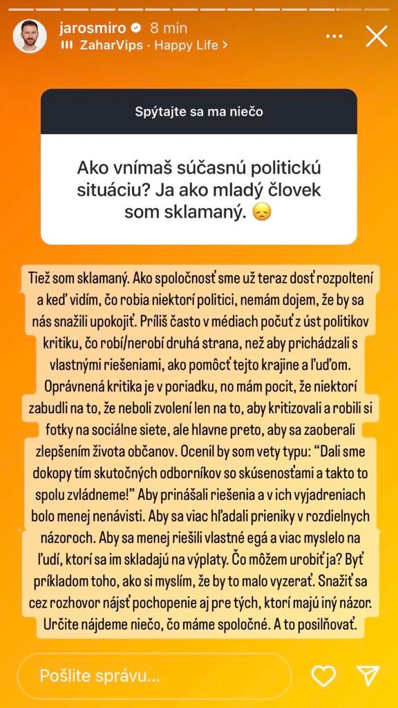 Miro Jaroš odpovedal na otázku fanúšika.
