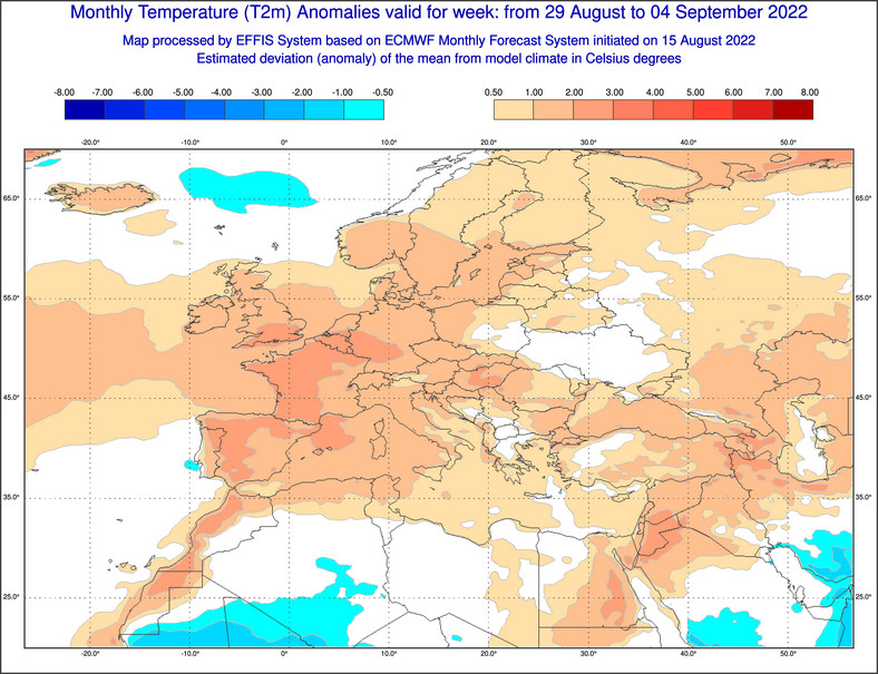 Prognoza odchylenia temperatury od średniej w tygodniu 29.08-4.09