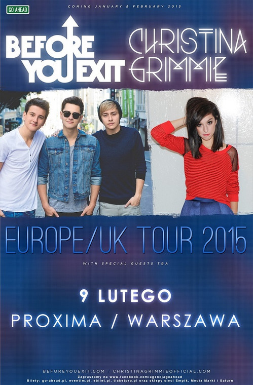 Plakat promujący polski koncert Before You Exit i Christiny Grimmie