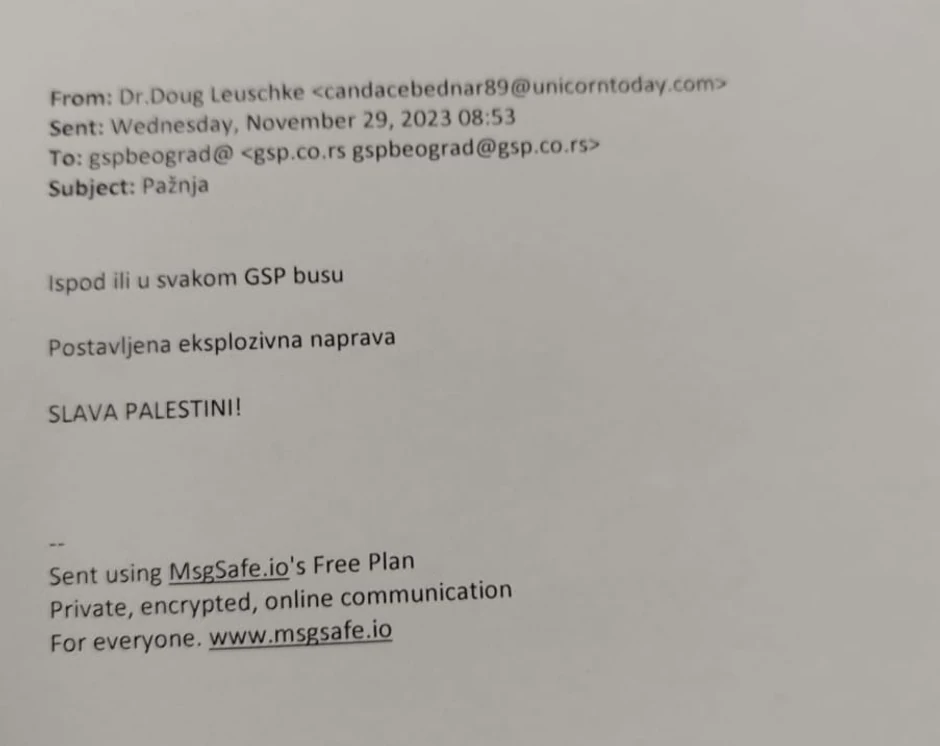 Preteći mejl GSP-u