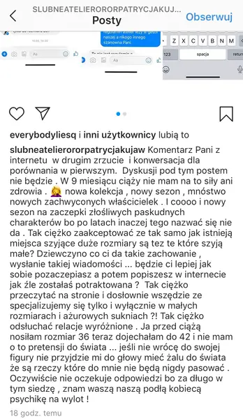 Zrzut ekranu Instagrama @ slubneatelierororpatrycjakujaw