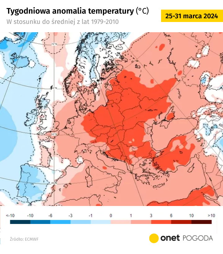 Prognoza anomalii temperatury pod koniec marca i na początku kwietnia