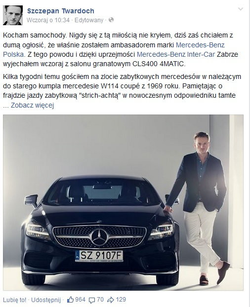 Szczepan Twardoch - wpis na Facebooku 