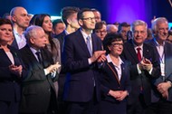 Konwencja PIS inaugurująca kampanię prezydencką Andrzeja Dudy. Na zdjęciu Jarosław Kaczyński, Mateusz Morawiecki, Elżbieta Witek, Stanisław Karczewski i Ryszard Terlecki, Warszawa, 15 lutego 2020 r.