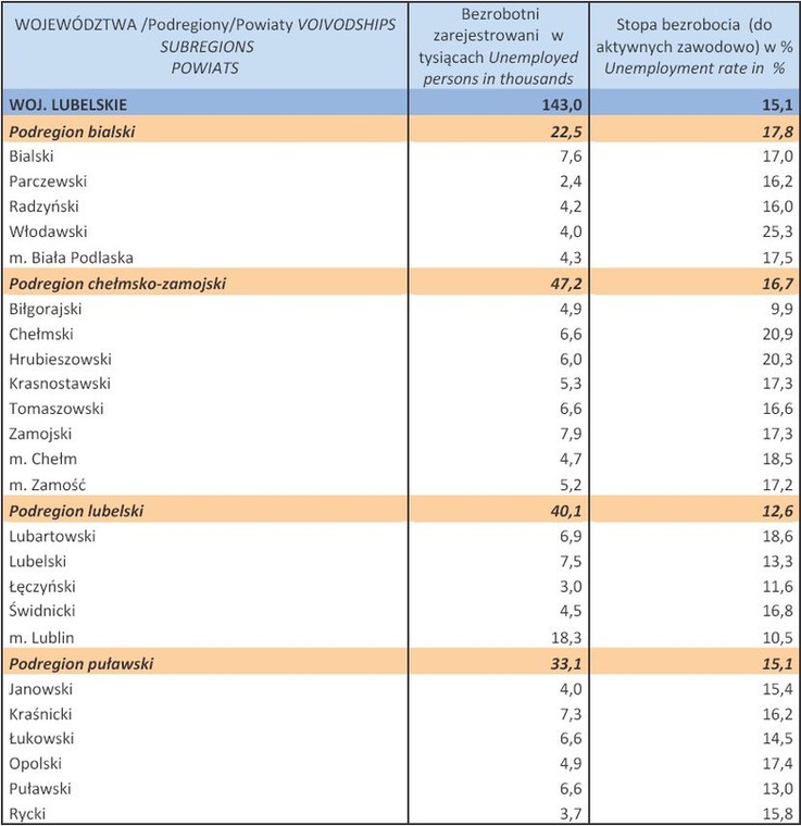 Bezrobocie w Polsce w lutym 2013 r. woj. LUBELSKIE