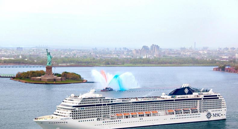 A MSC cruise ship in New York City.MSC Cruises