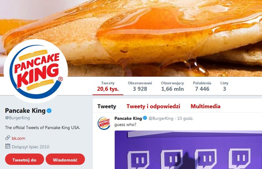 Konto Pancake/Burger Kinga na Twitterze