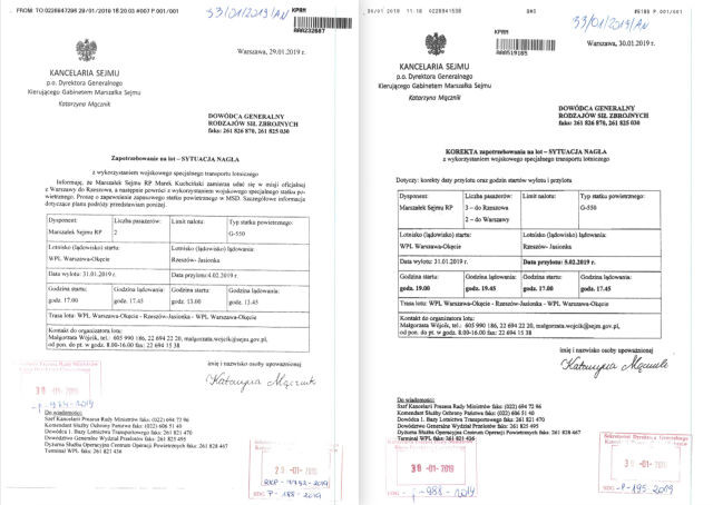 Dokumenty ws lotów marszałka Kuchcińsiego otrzymane od KPRM