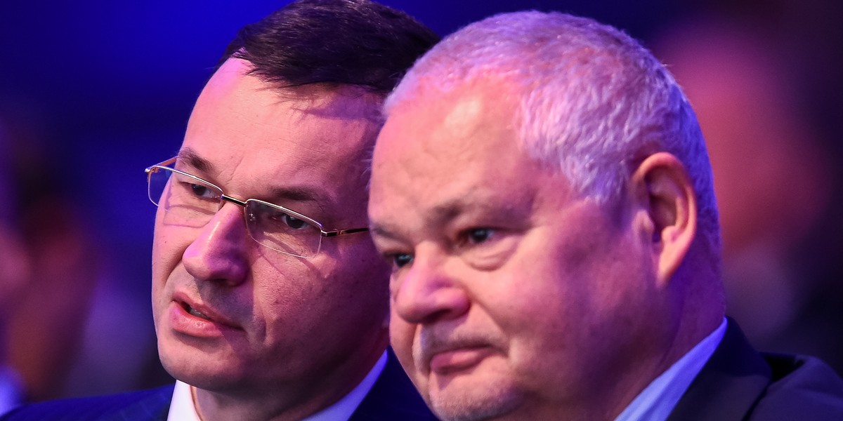 Adam Glapiński, szef Narodowego Bank Polskiego i premier Mateusz Morawiecki