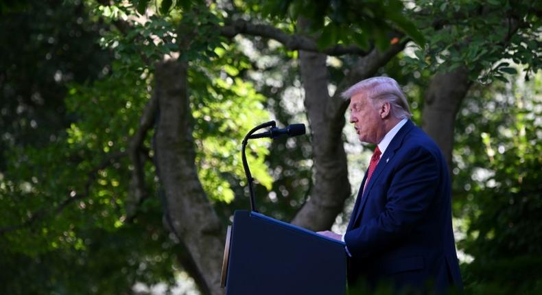 US President Donald Trump announces new action against China in a news conference in the Rose Garden of the White House