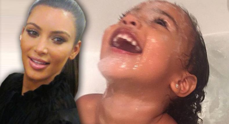 North west takes a bath