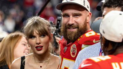 Travis Kelce and Taylor Swift .Michael Owens/Getty Images