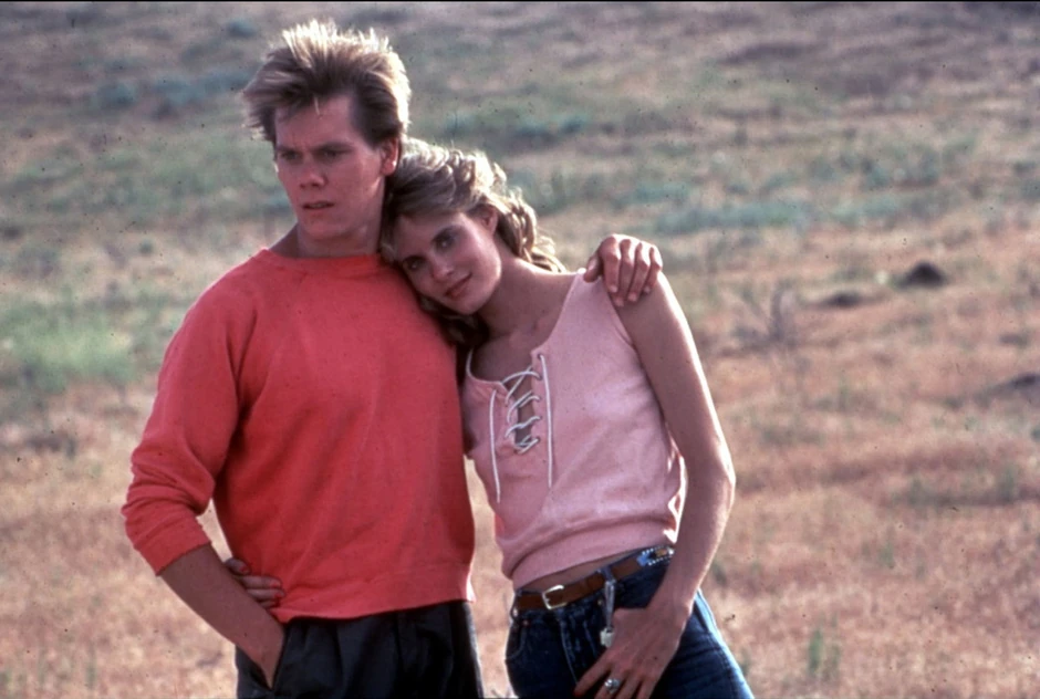 Lori Singer i Kevin Bejkon na snimanju filma "Footloose"