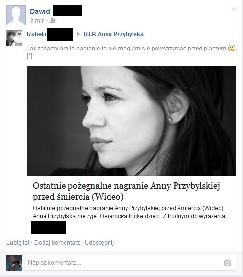 Anna Przybylska - przekręt na Facebooku