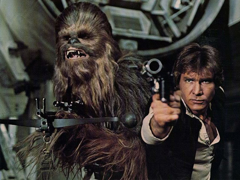 Chewbacca i Han Solo w "Gwiezdnych wojnach"