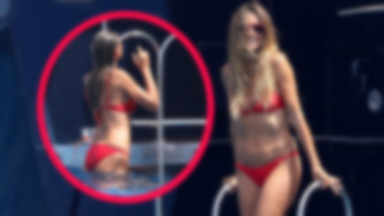 Heidi Klum w czerwonym bikini. Wygląda kusząco i seksownie