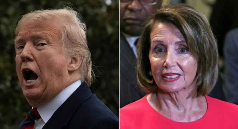 US President Donald Trump (L) made his most direct attack on top Democrat Nancy Pelosi (R) since the partial government shutdown began